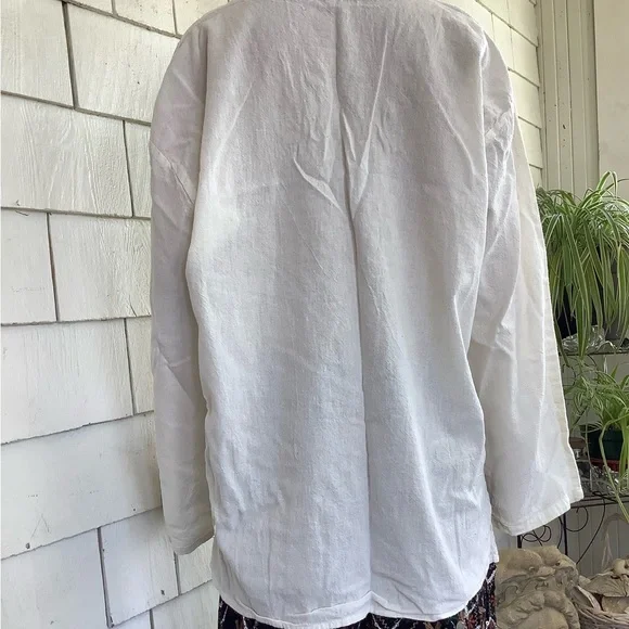 Vintage poet prairie blouse, cotton, linen, size 46 - Picture 6 of 9